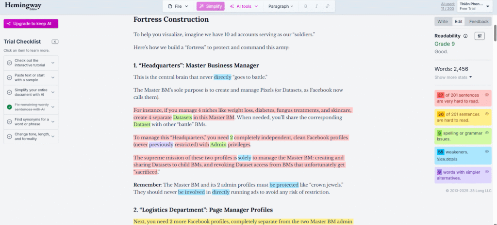 HemingwayApp - wirte affiliate marketing content